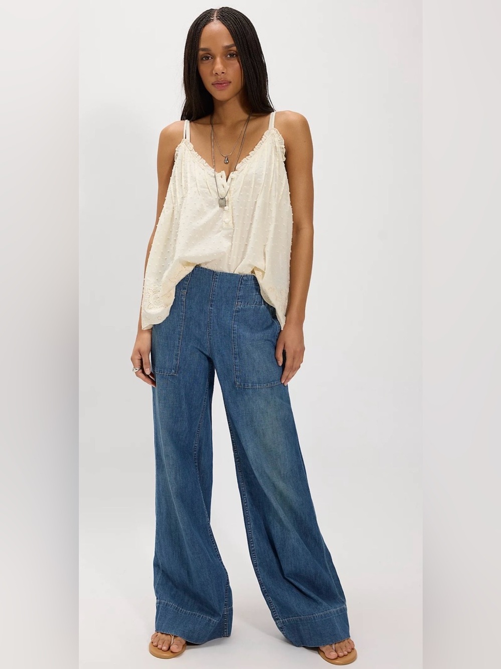 We The Free Wide-Leg Breezy Elastic Waist Indigo Boho Baggy Denim Jeans